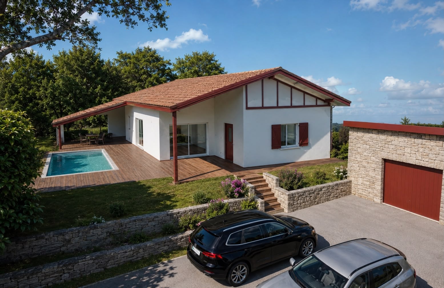 Maison neuve sur terrain en pente