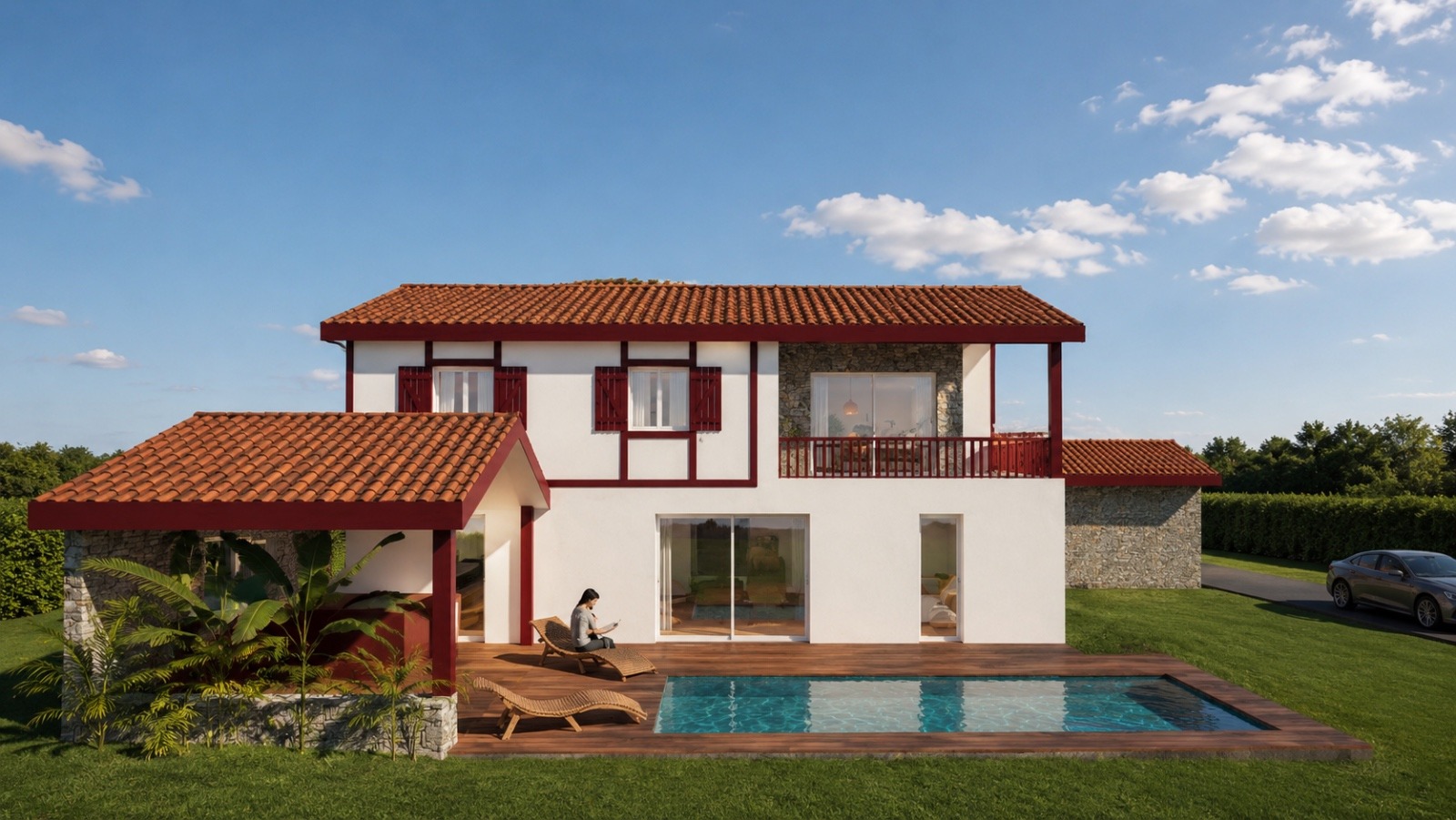 Maison neuve avec terrasse et piscine