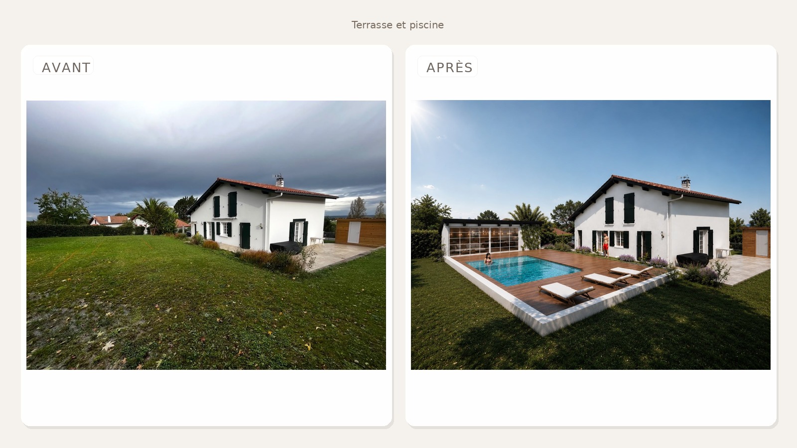 Terrasse et piscine avant après